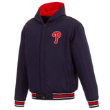 Philadelphia Phillies Two-Tone Reversible Fleece Hooded Jacket - Navy/Red - JH Design