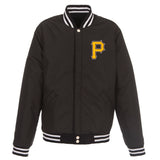 Pittsburgh Pirates  - JH Design Reversible Fleece Jacket with Faux Leather Sleeves - Black/White - J.H. Sports Jackets