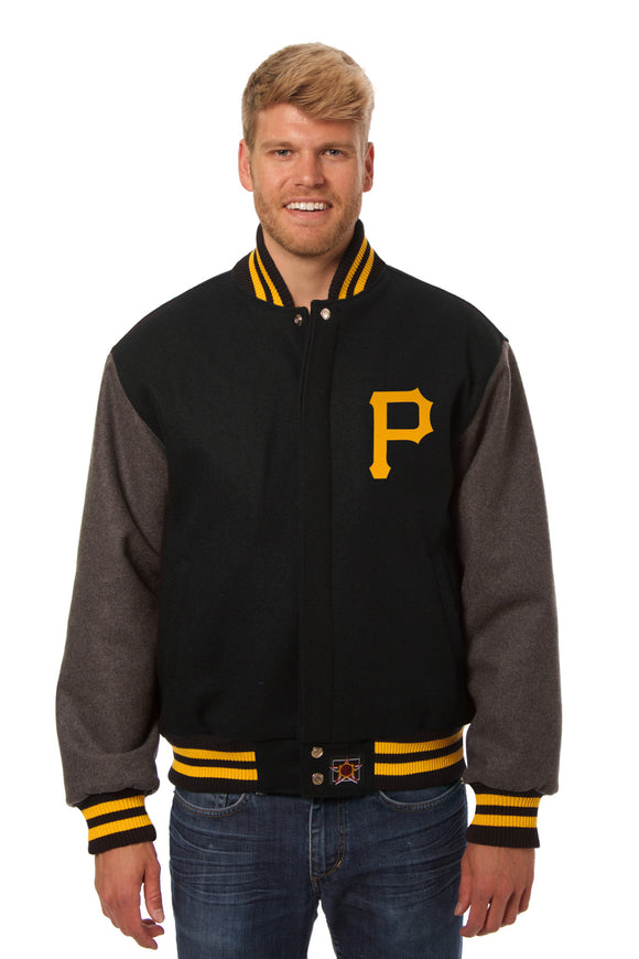 Pittsburgh Pirates Two-Tone Wool Jacket w/ Handcrafted Leather Logos - Black/Gray - JH Design
