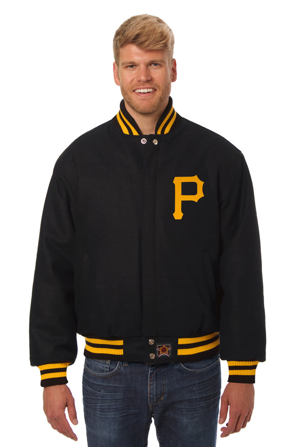 Pittsburgh Pirates Wool Jacket w/ Handcrafted Leather Logos - Black - JH Design