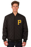 Pittsburgh Pirates Wool & Leather Reversible Jacket w/ Embroidered Logos - Black - J.H. Sports Jackets