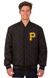 Pittsburgh Pirates Wool & Leather Reversible Jacket w/ Embroidered Logos - Charcoal/Black - J.H. Sports Jackets