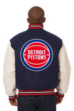 Detroit Pistons Domestic Two-Tone Wool and Leather Jacket-Navy - JH Design