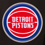 Detroit Pistons Wool & Leather Reversible Jacket w/ Embroidered Logos - Black - J.H. Sports Jackets