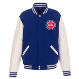 Detroit Pistons - JH Design Reversible Fleece Jacket with Faux Leather Sleeves - Royal/White - JH Design