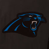 Carolina Panthers Wool & Leather Reversible Jacket w/ Embroidered Logos - Black - J.H. Sports Jackets