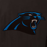 Carolina Panthers Wool & Leather Reversible Jacket w/ Embroidered Logos - Black - J.H. Sports Jackets