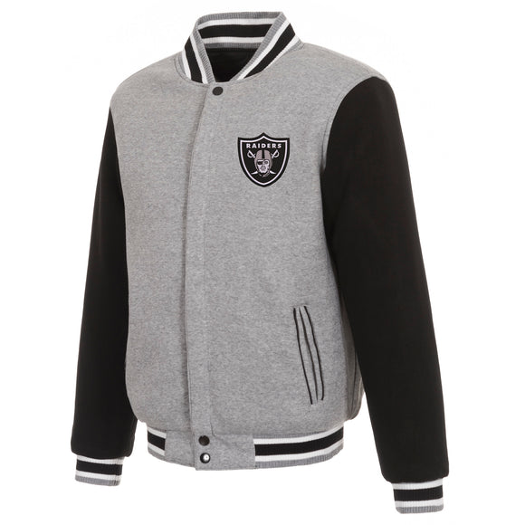 Las Vegas Raiders Two-Tone Reversible Fleece Jacket - Gray/Black - J.H. Sports Jackets