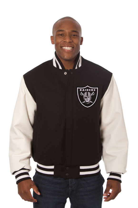 Las Vegas Raiders Two-Tone Wool and Leather Jacket - Black/White - J.H. Sports Jackets