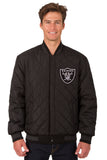 Las Vegas Raiders Wool & Leather Reversible Jacket w/ Embroidered Logos - Black - J.H. Sports Jackets