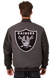 Las Vegas Raiders Wool & Leather Reversible Jacket w/ Embroidered Logos - Charcoal/Black - J.H. Sports Jackets