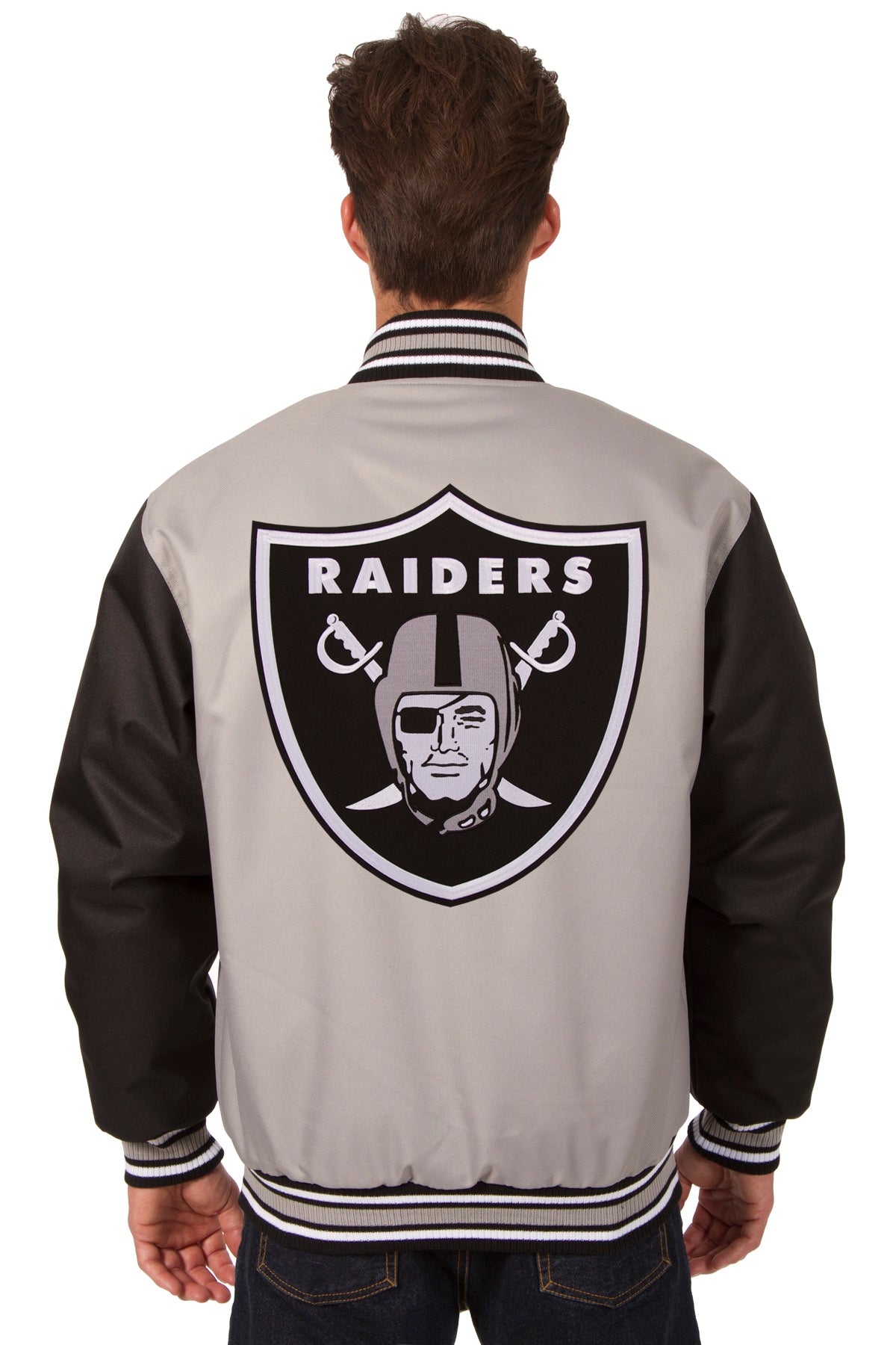 Las Vegas Raiders Grey/Black Letterman Jacket
