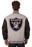 Las Vegas Raiders Poly Twill Varsity Jacket - Grey/Black - J.H. Sports Jackets