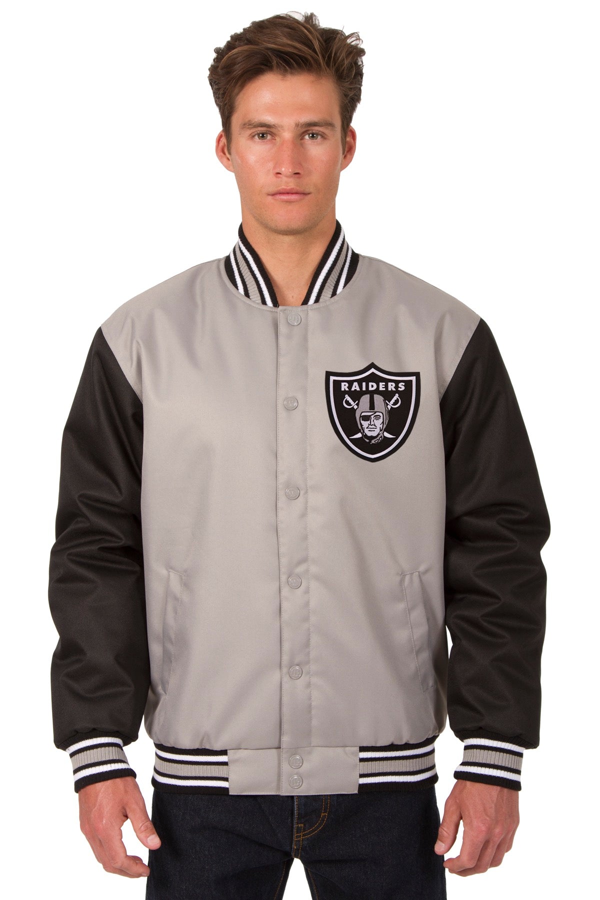 Men's JH Design Gray Oakland Raiders Poly Twill Jacket