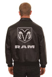 Dodge Ram Embroidered Leather Bomber Jacket - Black - JH Design