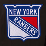 New York Rangers Wool & Leather Reversible Jacket w/ Embroidered Logos - Black - J.H. Sports Jackets