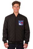 New York Rangers Wool & Leather Reversible Jacket w/ Embroidered Logos - Black - J.H. Sports Jackets