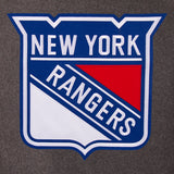New York Rangers Wool & Leather Reversible Jacket w/ Embroidered Logos - Charcoal/Black - J.H. Sports Jackets