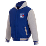 New York Rangers Two-Tone Reversible Fleece Hooded Jacket - Royal/Grey - JH Design