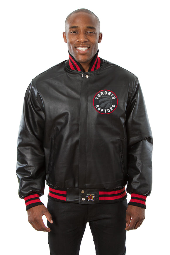 Toronto Raptors JH Design Big & Tall All-Leather Logo Full-Snap Jacket - Black