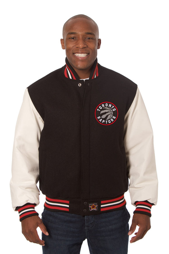 Toronto Raptors Domestic Two-Tone Wool and Leather Jacket-Black - JH Design