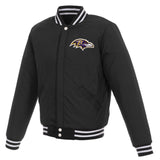 Baltimore Ravens - JH Design Reversible Fleece Jacket with Faux Leather Sleeves - Black/White - J.H. Sports Jackets