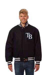 Tampa Bay Rays Wool Jacket w/ Handcrafted Leather Logos - Navy - JH Design