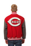 Cincinnati Reds Two-Tone Wool Jacket w/ Handcrafted Leather Logos - Red/Gray - JH Design