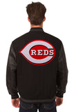 Cincinnati Reds Wool & Leather Reversible Jacket w/ Embroidered Logos - Black - J.H. Sports Jackets