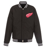 Detroit Red Wings - JH Design Reversible Fleece Jacket with Faux Leather Sleeves - Black/White - J.H. Sports Jackets