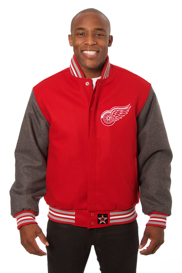 Detroit Red Wings Embroidered All Wool Two-Tone Jacket - Red/Gray - JH Design