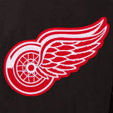 Detroit Red Wings Wool & Leather Reversible Jacket w/ Embroidered Logos - Black - J.H. Sports Jackets