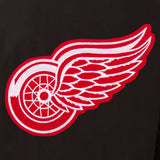 Detroit Red Wings Wool & Leather Reversible Jacket w/ Embroidered Logos - Black - J.H. Sports Jackets