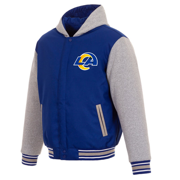 Los Angeles Rams Two-Tone Reversible Fleece Hooded Jacket - Royal/Grey - J.H. Sports Jackets