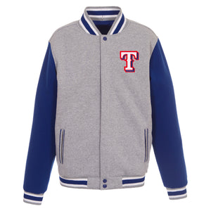 Texas Rangers Two-Tone Reversible Fleece Jacket - Gray/Royal - JH Design
