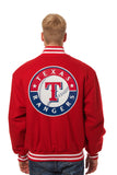 Texans Rangers Wool Jacket w/ Handcrafted Leather Logos - Red - JH Design