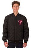 Texas Rangers Wool & Leather Reversible Jacket w/ Embroidered Logos - Black - J.H. Sports Jackets