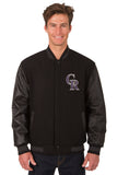 Colorado Rockies Wool & Leather Reversible Jacket w/ Embroidered Logos - Black - J.H. Sports Jackets