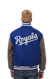 Kansas City Royals Two-Tone Wool Jacket w/ Handcrafted Leather Logos - Royal/Gray - JH Design