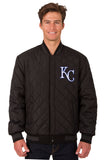 Kansas City Royals Wool & Leather Reversible Jacket w/ Embroidered Logos - Charcoal/Black - J.H. Sports Jackets
