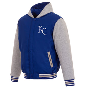 Kansas City Royals Two-Tone Reversible Fleece Hooded Jacket - Royal/Grey - JH Design