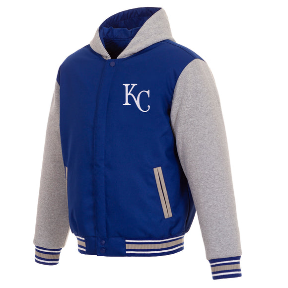 Kansas City Royals Two-Tone Reversible Fleece Hooded Jacket - Royal/Grey 4X-Large