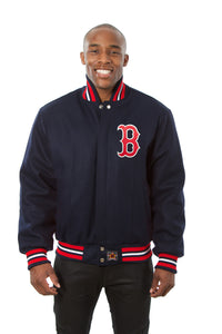 Boston Red Sox Wool Jacket w/ Handcrafted Leather Logos - Navy - JH Design