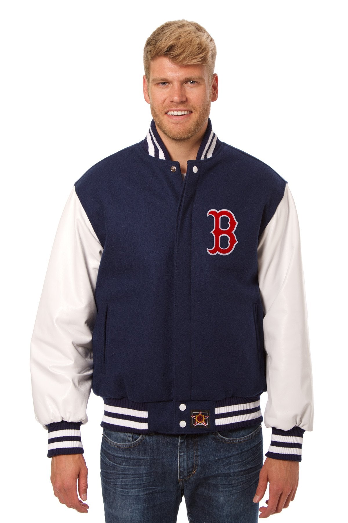 Men's JH Design Navy Boston Red Sox Embroidered Logo Reversible Wool Full-Snap Jacket
