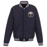 Buffalo Sabres JH Design Reversible Fleece Jacket with Faux Leather Sleeves - Navy/White - JH Design