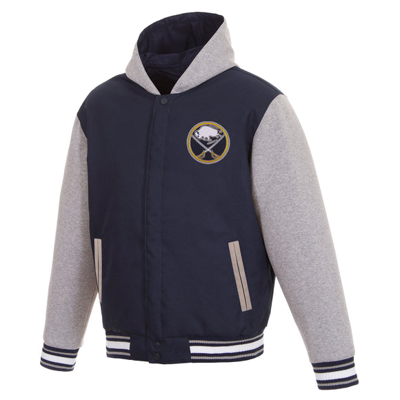 Buffalo Sabres Two-Tone Reversible Fleece Hooded Jacket - Navy/Grey - JH Design