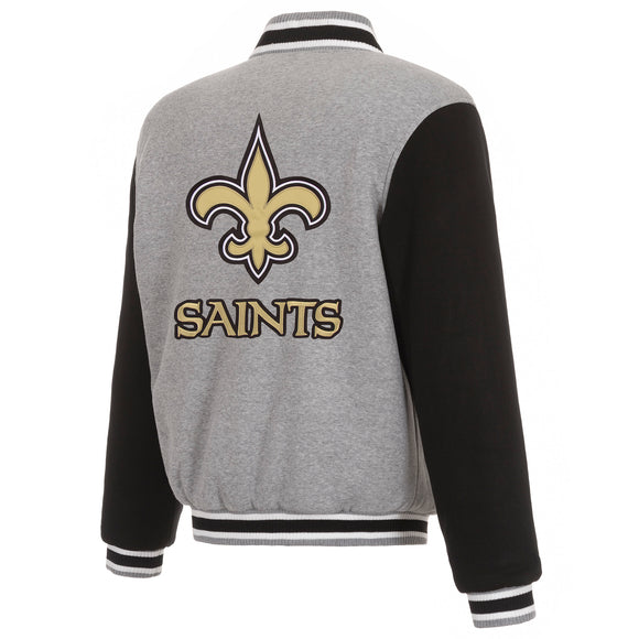 New Orleans Saints Two-Tone Reversible Fleece Jacket - Gray/Black - J.H. Sports Jackets