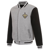 New Orleans Saints Two-Tone Reversible Fleece Jacket - Gray/Black - J.H. Sports Jackets