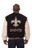 New Orleans Saints Two-Tone Wool and Leather Jacket-Black - JH Design