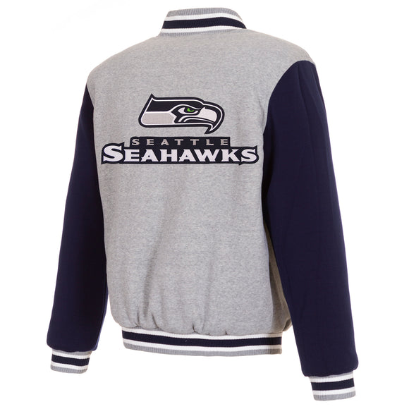 Seattle Seahawks Two-Tone Reversible Fleece Jacket - Gray/Navy - J.H. Sports Jackets